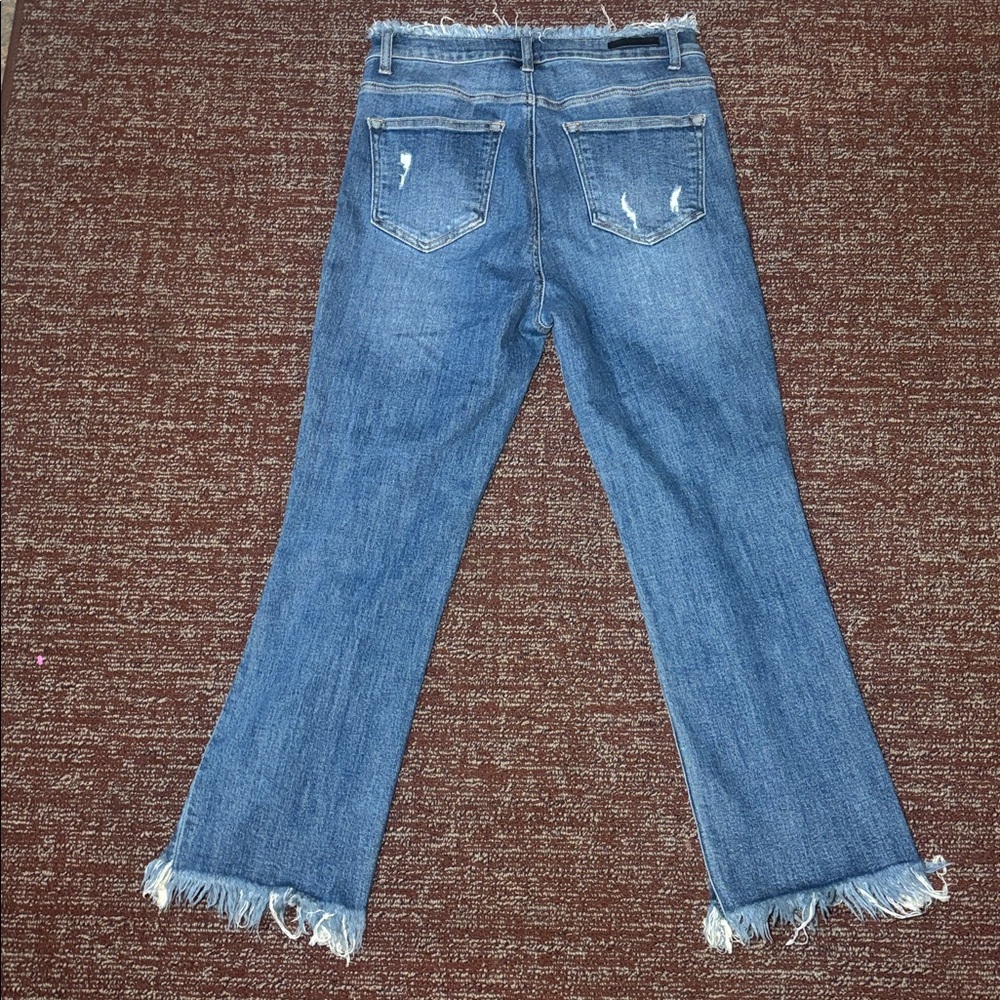 Risen denim crop frayed distressed medium wash high rise jeans women’s 29 size 9 - Picture 3 of 13
